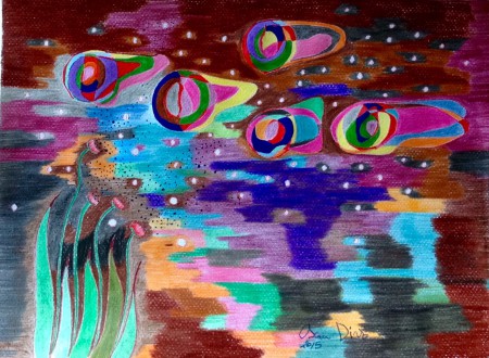 86✨ TÍTULO: " NOCHE DE PLANETAS ", TÉCNICA : LÁPIZ DE CRAYÓN, GRASA Y ACUARELA. TINTA CHINA. FIJADOR. (21 x 28,5cms.).   130€